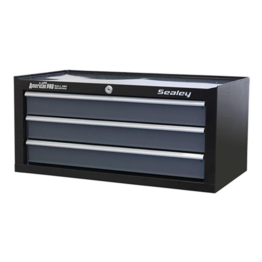 Sealey American Pro Mid-Box 3 Drawer with Ball Bearing Slides - Black/Grey AP3503TB - Tools 2U Direct SW