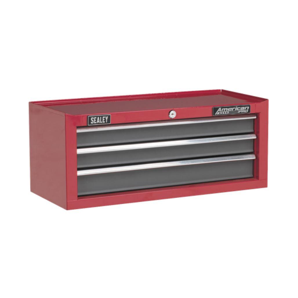 Sealey American PRO Mid-Box 3 Drawer with Ball-Bearing Slides - Red/Grey AP22309BB - Tools 2U Direct SW