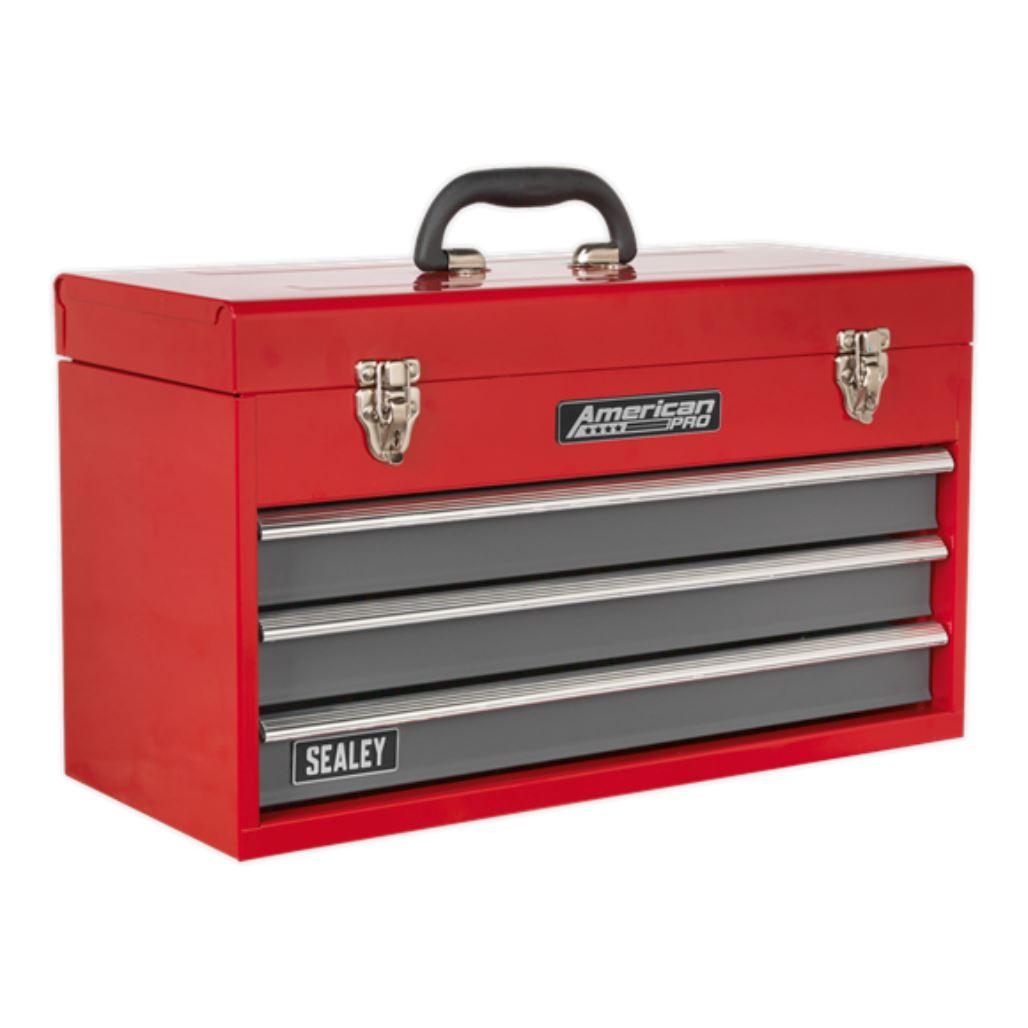 Sealey American Pro Tool Chest 3 Drawer Portable with Ball Bearing Slides - Red/Grey AP9243BB - Tools 2U Direct SW