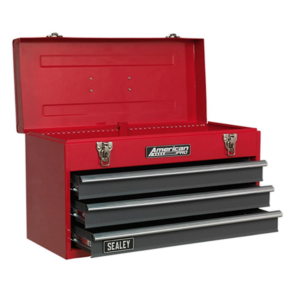 Sealey American Pro Tool Chest 3 Drawer Portable with Ball Bearing Slides - Red/Grey AP9243BB - Tools 2U Direct SW