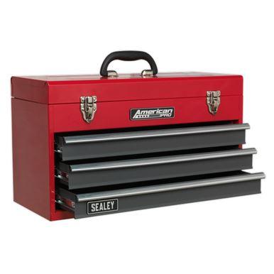 Sealey American Pro Tool Chest 3 Drawer Portable with Ball Bearing Slides - Red/Grey AP9243BB - Tools 2U Direct SW