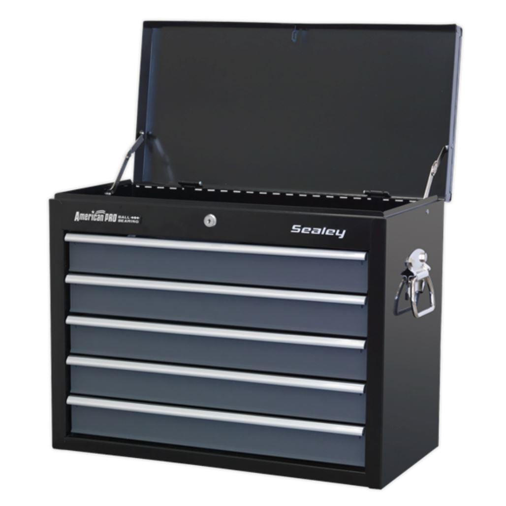 Sealey American PRO Topchest 5 Drawer with Ball Bearing Slides - Black/Grey AP3505TB - Tools 2U Direct SW