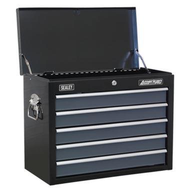 Sealey American PRO Topchest 5 Drawer with Ball Bearing Slides - Black/Grey AP3505TB - Tools 2U Direct SW