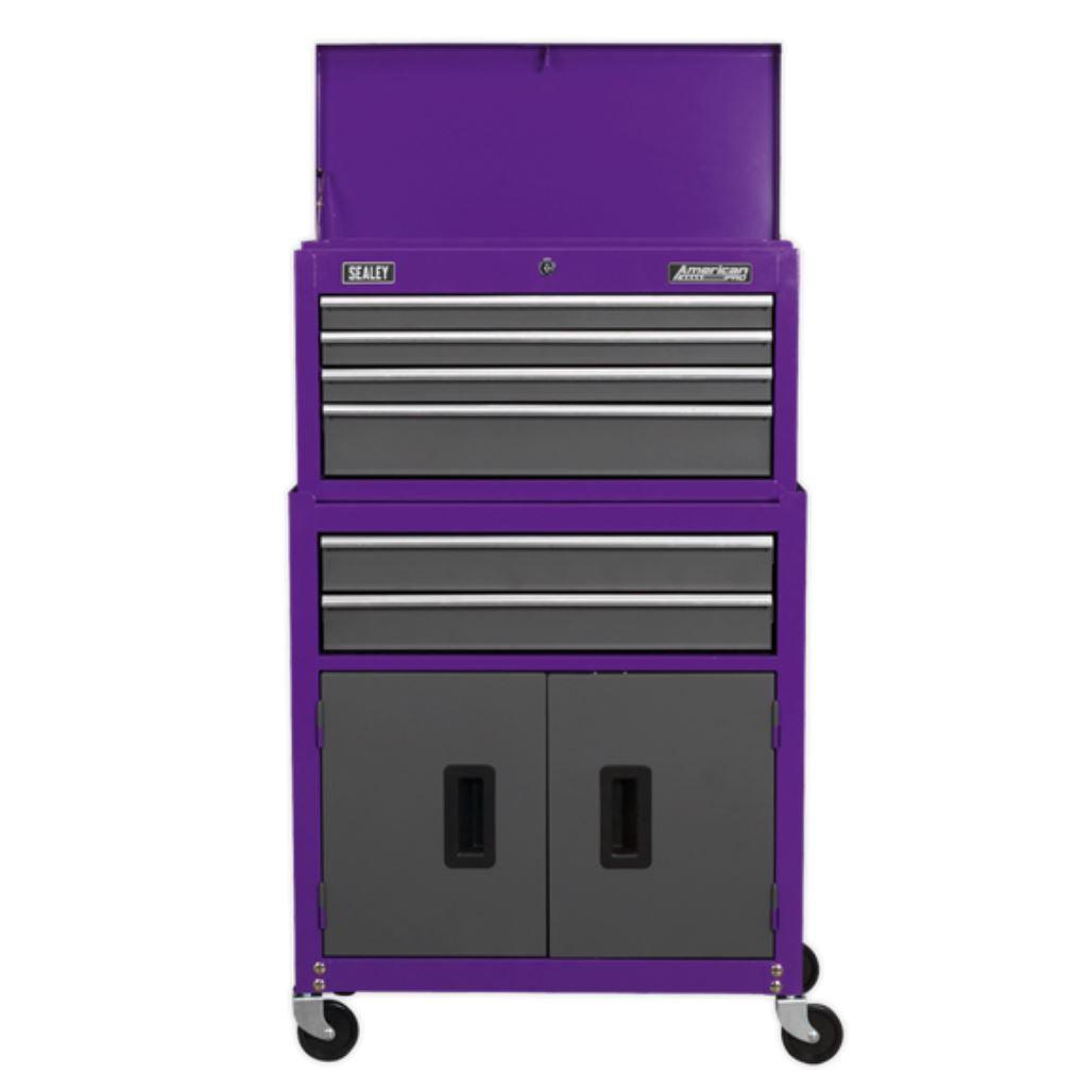 Sealey American Pro Topchest & Rollcab Combination 6 Drawer with Ball-Bearing Slides - Purple/Grey AP2200BBCP - Tools 2U Direct SW