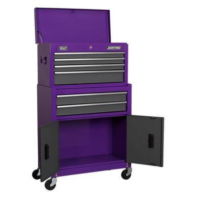 Sealey American Pro Topchest & Rollcab Combination 6 Drawer with Ball-Bearing Slides - Purple/Grey AP2200BBCP - Tools 2U Direct SW