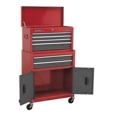 Sealey American Pro Topchest & Rollcab Combination 6 Drawer with Ball-Bearing Slides - Red/Grey AP2200BB - Tools 2U Direct SW