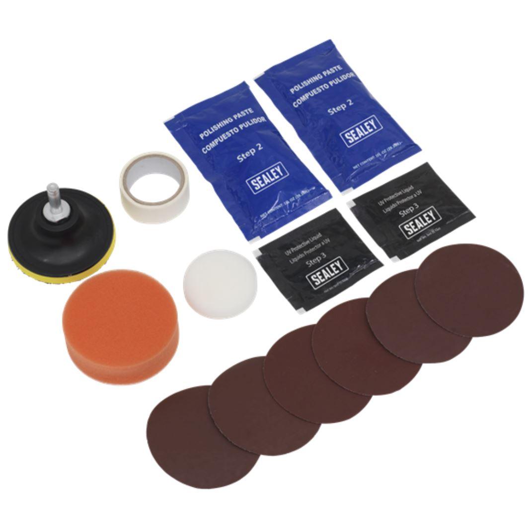 Sealey Headlight Lens Restoration Sealer Kit Car Motorbike With Drill Adapter HRK01 - Tools 2U Direct SW