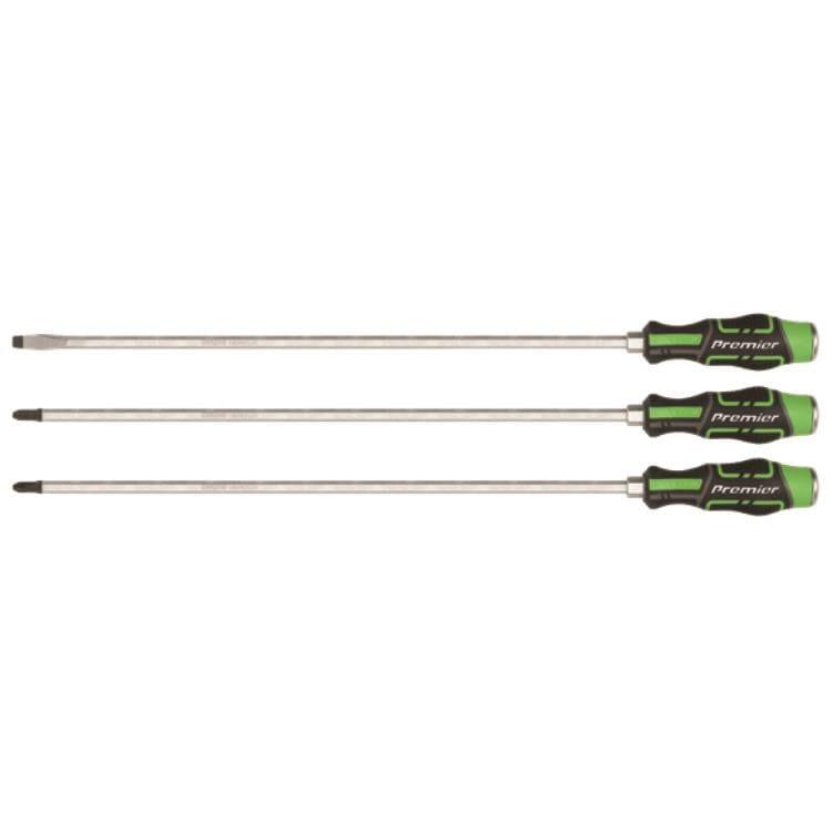 Sealey Premier 3pc 450mm Extra-Long Hammer-Thru Screwdriver Set Hi-Vis Green AK4942HV - Tools 2U Direct SW