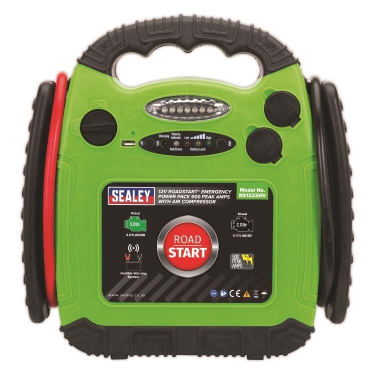 Sealey RoadStart® Emergency Jump Starter with Air Compressor 12V 900 Peak Amps RS1322HV - Tools 2U Direct SW