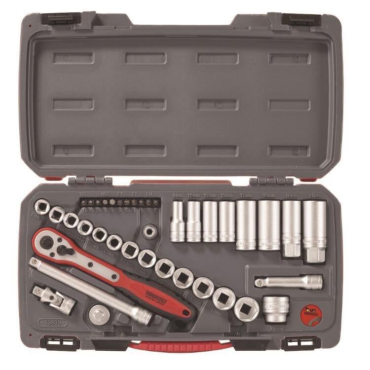 Teng Tools 39pc 3/8 Square Drive Metric Socket Set 8 - 22mm T3839 - Tools 2U Direct SW