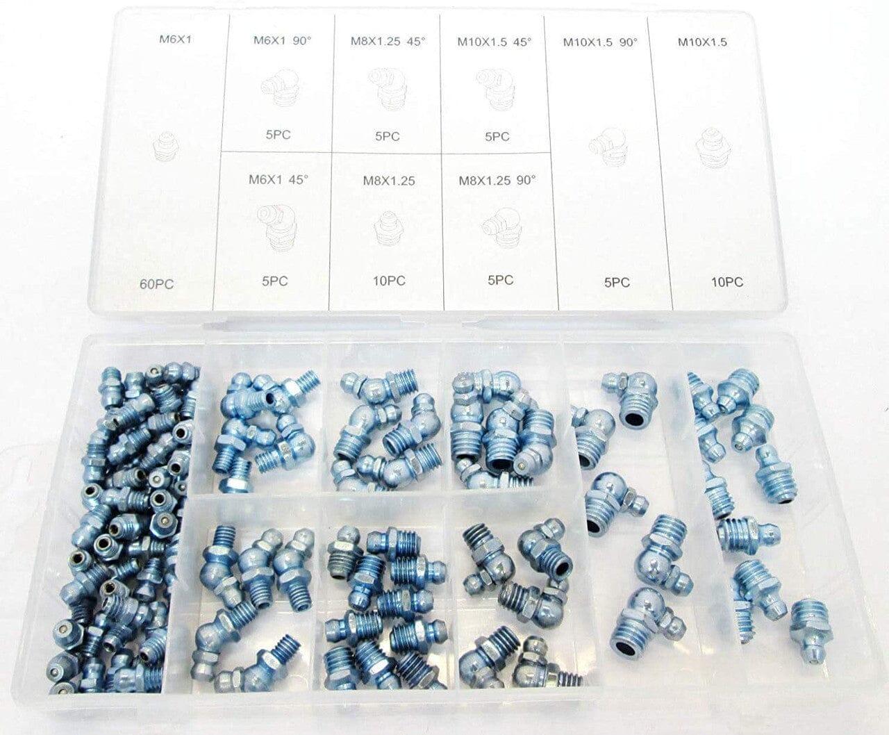 Toolzone 110pc Grease Nipples Assorted Sizes Includes 45 & 90 Degree HW186 - Tools 2U Direct SW