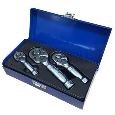 Toolzone 3pc Professional Stubby Ratchet Set 1/4" 3/8" 1/2" Drive Handle 72 tooth CRV SS015 - Tools 2U Direct SW