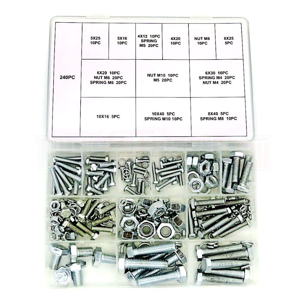 Performance Tool 240-Piece Metric Nuts And Bolts Assortment - Organized Case With Popular Sizes