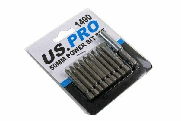 US PRO 10 Pc Screw Drill Bit Set With Magnetic Bit Holder 50mm Slotted Phillips Pozi 1490 - Tools 2U Direct SW