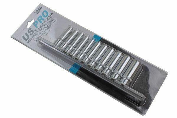 US PRO 11pc 1/4" Dr 4 -13mm Deep Sockets Single Hex 6 Point On Rail 3240 - Tools 2U Direct SW