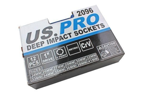 US PRO 12pc 1" dr 6pt Metric Deep Impact Sockets Set 24 - 41mm 2096 - Tools 2U Direct SW