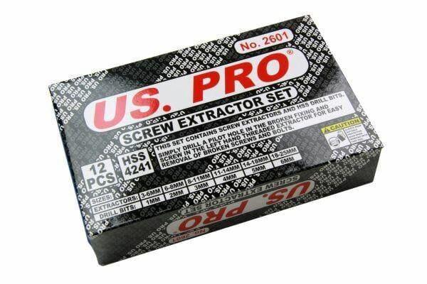 US PRO 12PC Damaged, Chewed Stripped Screw & Bolt Extractor & Drill Bit Set 2601 - Tools 2U Direct SW