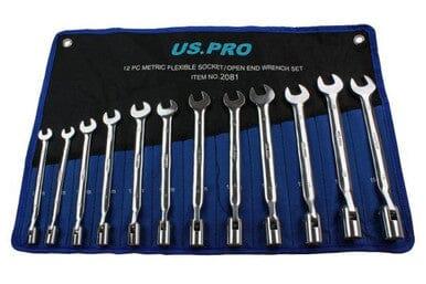 US PRO 12pc Flexi Head Socket / Open End Wrench Spanner Set 8 - 19mm 2081 - Tools 2U Direct SW