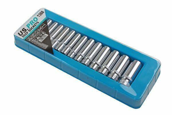 US PRO 13pc 1/4" dr Deep Sockets 4 - 14mm Single Hex 6 Point 1388 - Tools 2U Direct SW