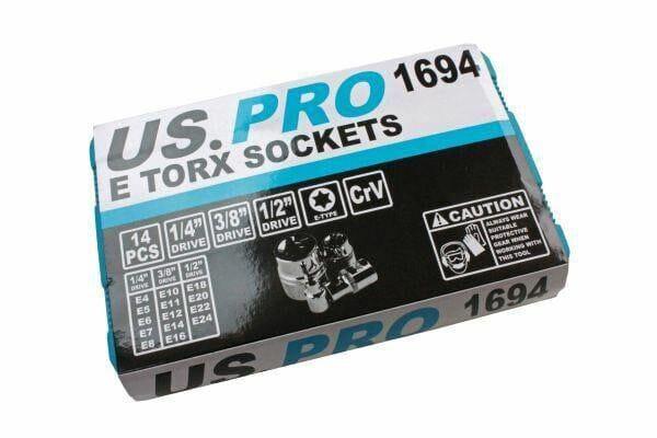 US PRO 14pc E Torx Sockets 1/4 - 3/8 - 1/2" dr E4 - E24 1694 - Tools 2U Direct SW