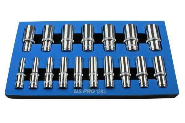 US PRO 17pc 3/8 dr Deep Sockets 12 point 8 - 24mm 1393 - Tools 2U Direct SW