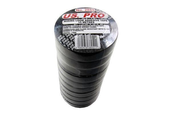 US Pro 19mm Wiring Loom Adhesive Cloth Tape 15 Meters X 10 B2885 - Tools 2U Direct SW