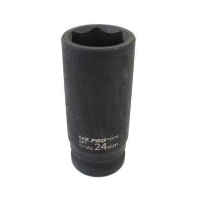 US PRO 24mm 1/2 dr 6 Point Deep Impact Socket 78mm Long 3516 - Tools 2U Direct SW