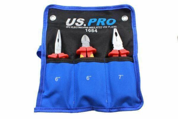 US PRO 3 Piece Electricians Insulated VDE Pliers & Cutter Set 1684 - Tools 2U Direct SW