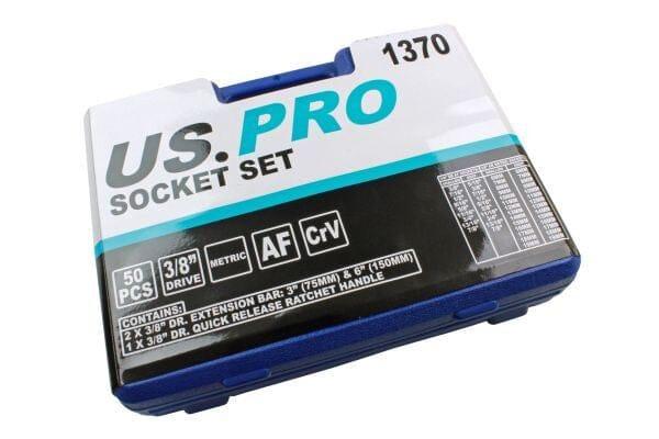 US PRO 3/8" Drive Socket Set Metric & AF Shallow & Deep Sockets 50 Piece 1370 - Tools 2U Direct SW