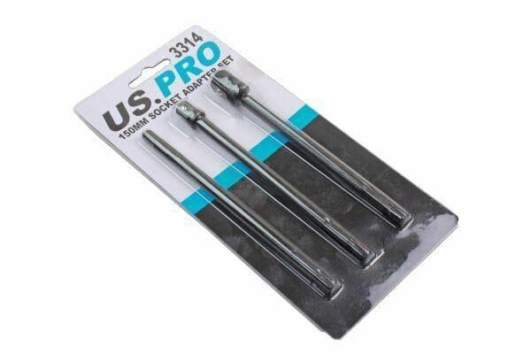 US PRO 3pc 150mm Drill Socket Adapter Set Hex - 1/4" 3/8" 1/2" Square Drive 3314 - Tools 2U Direct SW