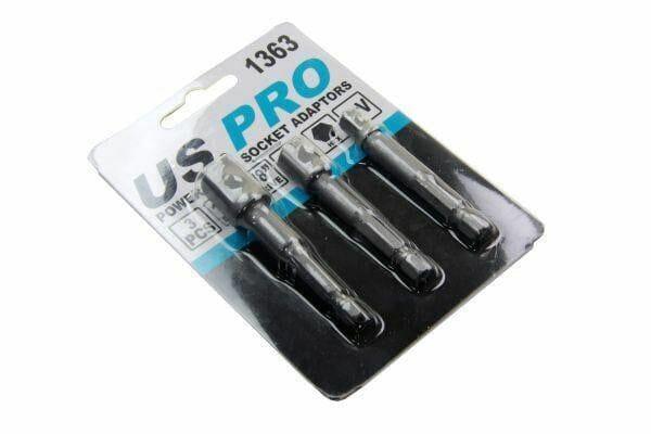 US PRO 3pc Hex Power Bit Socket Drive Adapter Set 1/4 3/8 1/2" DR 1363 - Tools 2U Direct SW