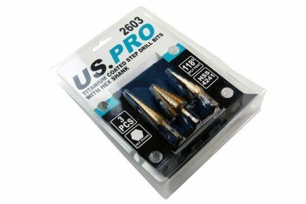 US PRO 3pc HSS Step Drill Titanium Coated Hex Shank 2603 - Tools 2U Direct SW