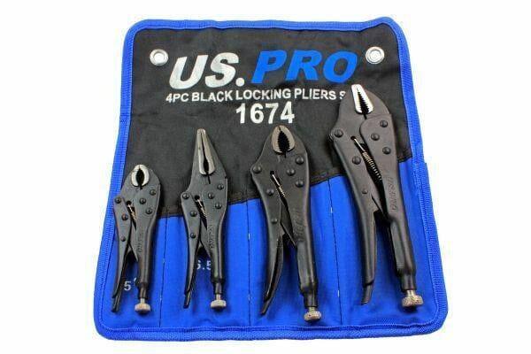 US PRO 4pc Black Locking Pliers Set 5" 6.5" 7" & 10" - Mole Vice Clamp Grips 1674 - Tools 2U Direct SW