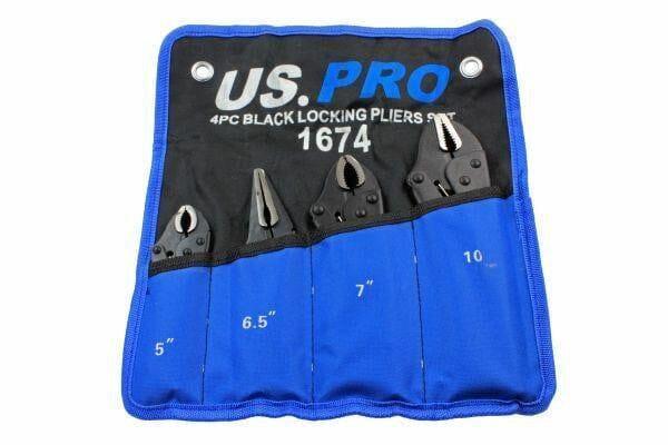 US PRO 4pc Black Locking Pliers Set 5" 6.5" 7" & 10" - Mole Vice Clamp Grips 1674 - Tools 2U Direct SW