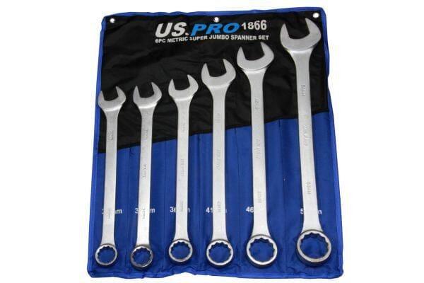 US PRO 6 piece Super Jumbo Combination Spanner Set Wrench 33-50mm 1866 - Tools 2U Direct SW