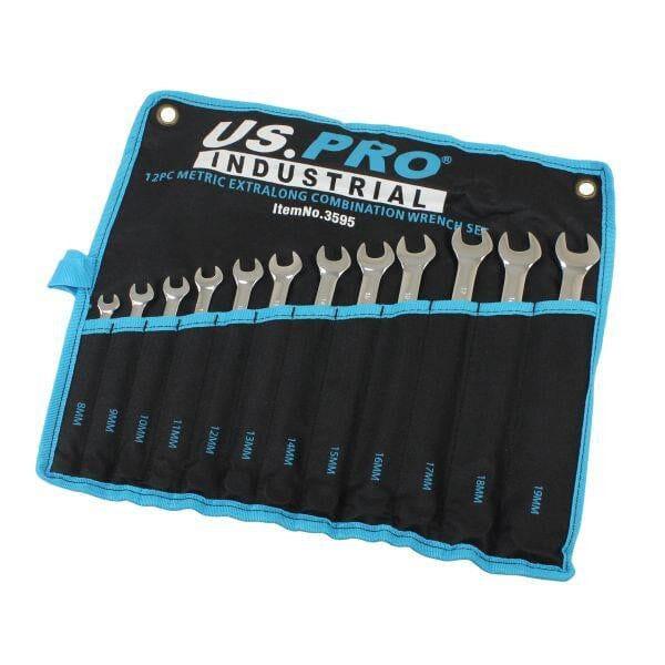 US PRO INDUSTRIAL 12pc Metric Extra Long Combination Spanners Wrench Set 8 - 19mm 3595 - Tools 2U Direct SW