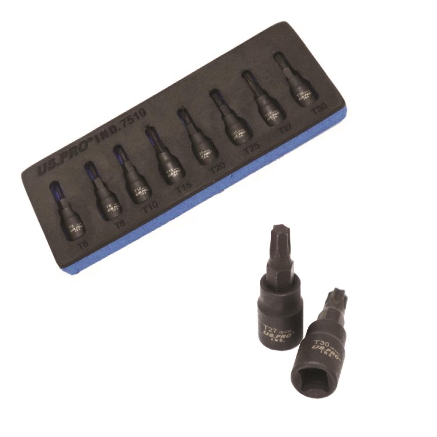 US PRO INDUSTRIAL 1/4" Drive Impact Star Torx Bit Socket Set 8pc T6 - T30 7519 - Tools 2U Direct SW