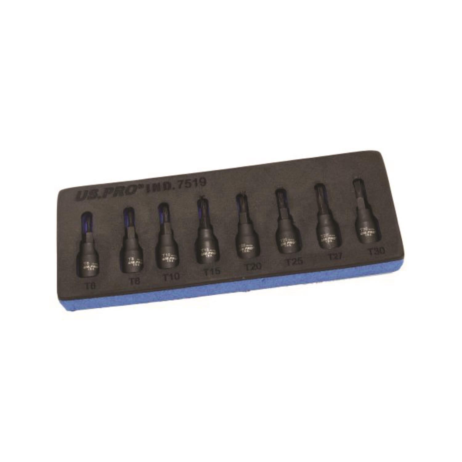 US PRO INDUSTRIAL 1/4" Drive Impact Star Torx Bit Socket Set 8pc T6 - T30 7519 - Tools 2U Direct SW