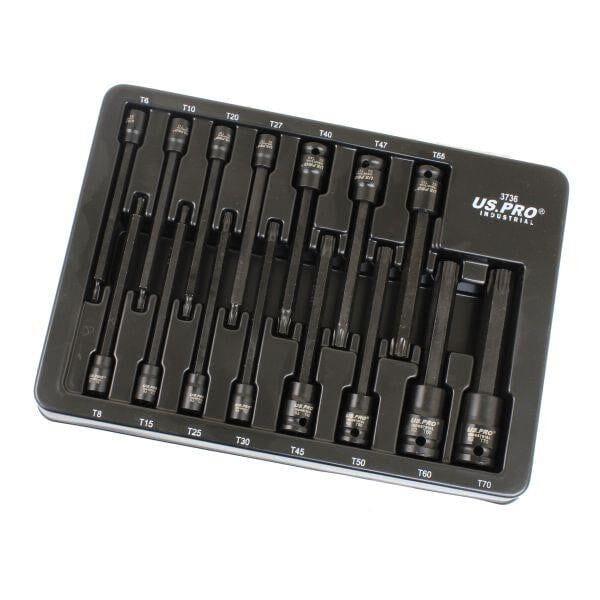 US PRO INDUSTRIAL 15pc Extra Long Impact Star Bit Socket Set T6 - T70 3736 - Tools 2U Direct SW