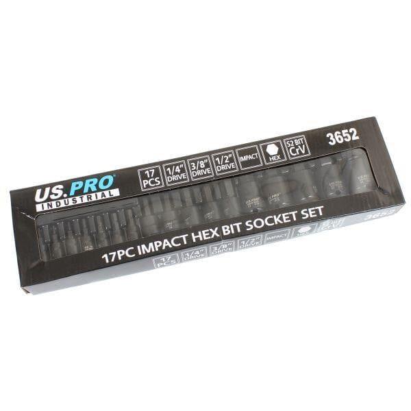 US PRO INDUSTRIAL 17PC Impact Hex Bit Socket Set - 1/4" 3/8" 1/2" Drives 2 - 22mm 3652 - Tools 2U Direct SW