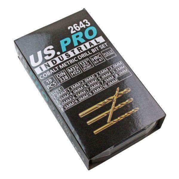 US PRO INDUSTRIAL 19pc HSS Cobalt Metric Drill Bit Set 1 - 10mm 2643 - Tools 2U Direct SW