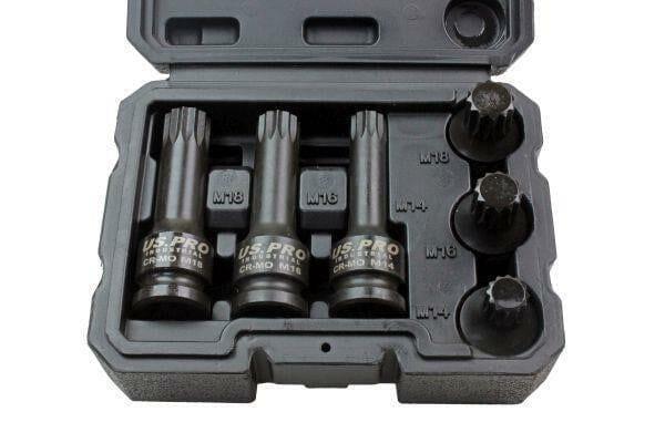 US PRO INDUSTRIAL 6PC 1/2" Dr Impact Spline Bit Sockets Shallow & Deep M14 M16 M18 1379 - Tools 2U Direct SW