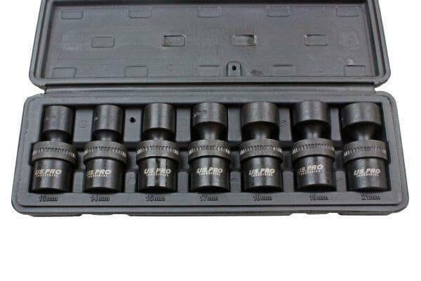 US PRO INDUSTRIAL 7 Piece 1/2" DR 6 Point Swivel Impact Shallow Sockets 13 - 21mm 3429 - Tools 2U Direct SW