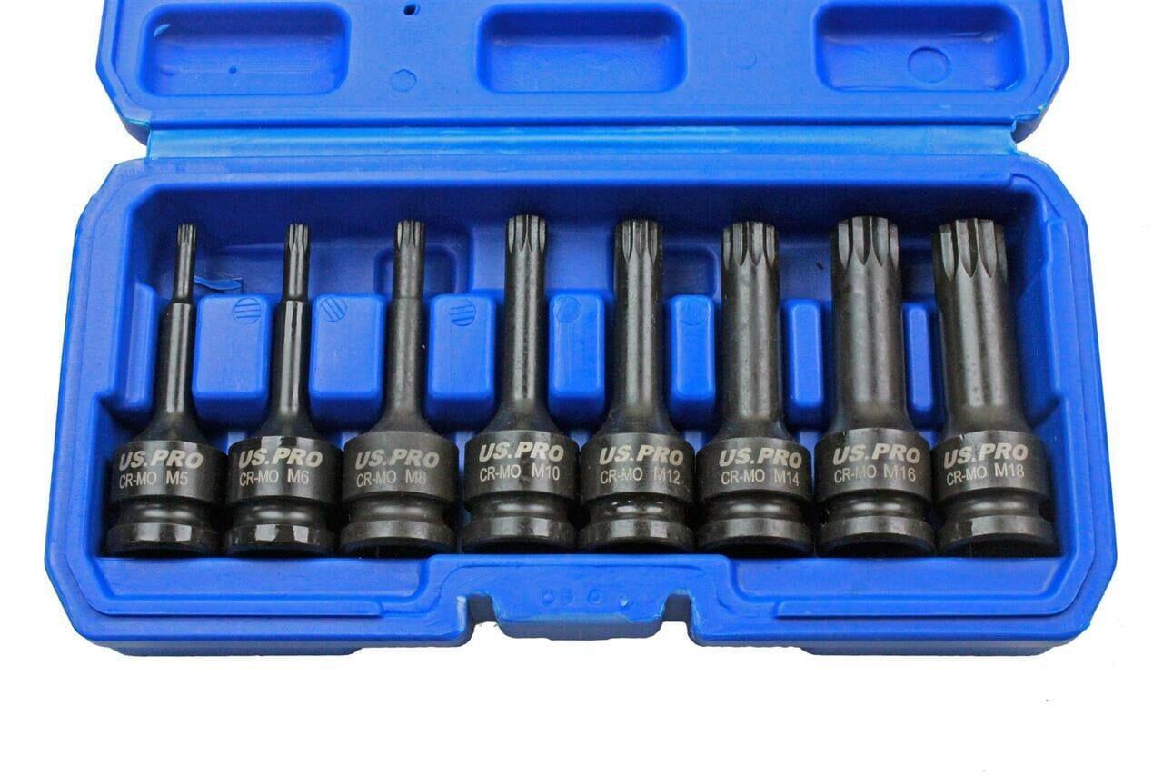 US PRO INDUSTRIAL 8 Piece 1/2" Impact spline Socket Bit Set M5 - M18 Bits 1690 - Tools 2U Direct SW