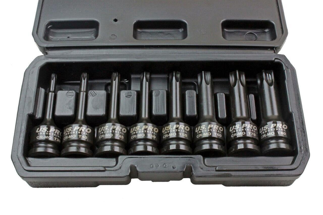 US PRO INDUSTRIAL 8pc 1/2" Dr Long Impact Torx Bits Socket Set T30 - T80 3315 - Tools 2U Direct SW