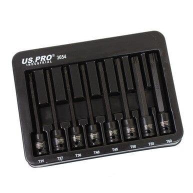 US PRO Industrial 8pc 3/8" DR Extra Long Impact Star Torx Bit Socket Set T25 - T60 3654 - Tools 2U Direct SW