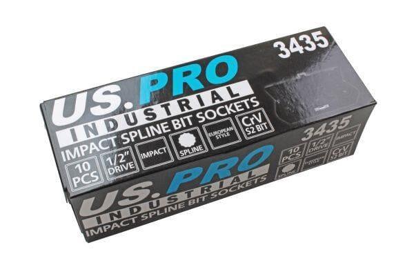 US PRO INDUSTRIAL Tools 10pc 1/2" dr Impact Spline Bit Sockets Set 3435 - Tools 2U Direct SW