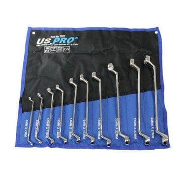 US PRO Tools 10 Piece Double Offset Ring Spanner Set 6 - 27mm 75DEG Non-slip 3527 - Tools 2U Direct SW