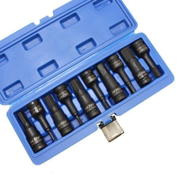 US PRO Tools 10PC 1/2" DR Impact Hex Bit Socket Set H5 - H19 Impact Allen Keys 3637 - Tools 2U Direct SW