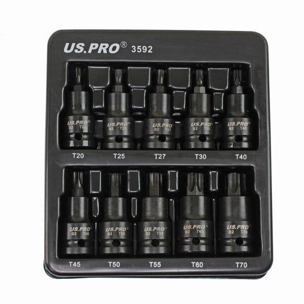 US PRO Tools 10PC 1/2" DR Torx Impact Star Bit Socket Set T20 - T70 3592 - Tools 2U Direct SW